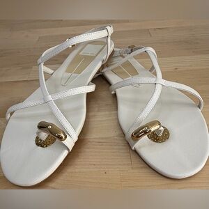 Dolce Vita Kesha Bone Leather Strappy Sandals Gold Toe Ring Flats Size 8.5